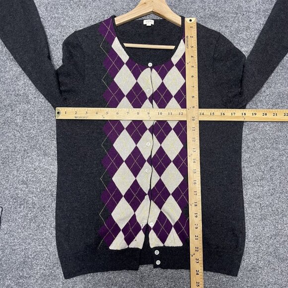 J.Crew Argyle Wool Blend Cardigan Sweater XL Gray & Purple - Picture 5 of 5